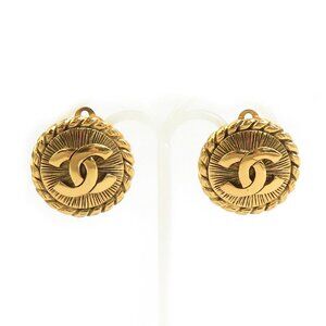 CHANEL Authentic Gold Logo Earrings